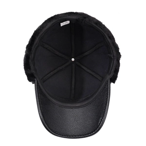 Winter thermal leather hat for men featuring windproof ear flaps and thick fleece lining