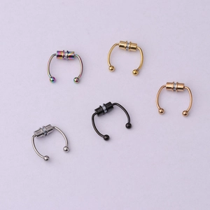 5Pcs non-pierced magnetic septum rings in assorted colors including gold and silver