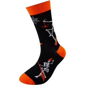Detail view of Halloween crew socks featuring high-quality orange and black cotton knit