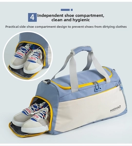 Large capacity duffel gym bag with separate shoe compartment for travel sports fitness weekend.