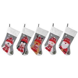 Set of 5 Christmas stockings with knitted bear penguin reindeer snowman and Santa designs