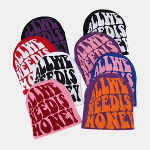 Y2K style colorful knit beanies with Honey jacquard lettering for men and women