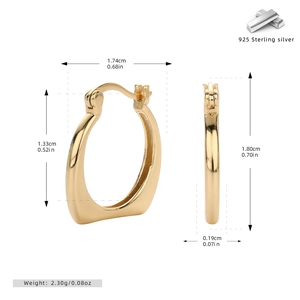 Détails des boucles d'oreilles en argent sterling 925 doré avec dimensions et poids précis