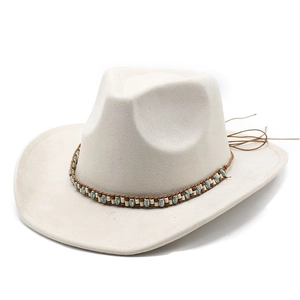 Classic cream felt western cowboy hat with ethnic turquoise beaded decorative band