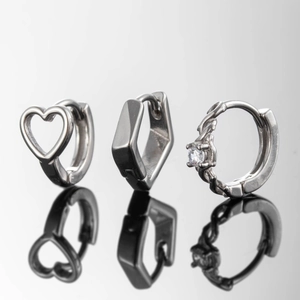 Titanium Steel Huggie Hoop Earrings Heart Geometric Hexagon Twist Texture Zircon Inlay Minimalist Fashion Jewelry