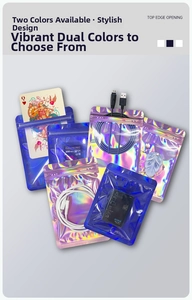 Detailed view of colorful laser ziplock bags with transparent window for electronics