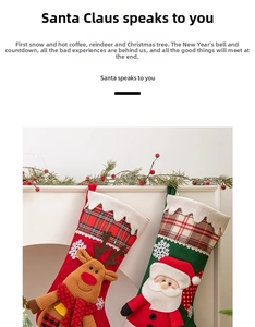 Vue détaillée de chaussettes de Noël en peluche avec motifs 3D renne et Père Noël