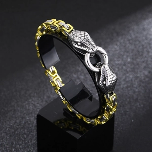Hip hop snake clasp stainless steel bracelet in gold and silver dual-tone finish