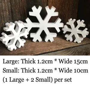 Set of 3 white wooden snowflake ornaments with vintage finish for rustic Christmas decor