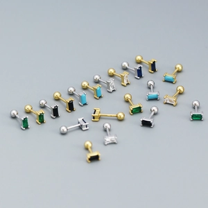 Minimalist Rectangle Zircon Stud Earrings 925 Sterling Silver Screw Back Piercing Jewelry Geometric Ear Studs For Women
