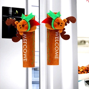 Christmas refrigerator door handle covers with 3D plush reindeer and Welcome lettering