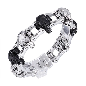 Herren Armband 316L Edelstahl Totenkopf Schwer Punk Rock Biker Kette Silber Schwarz Zweifarbig