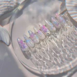 Détails de stickers ongles 3D sirène avec perles, cristaux et dégradé océanique