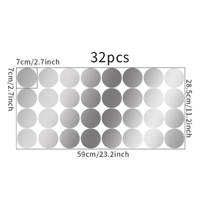 Size chart for 32pcs round dot wall stickers with 7cm diameter and layout dimensions