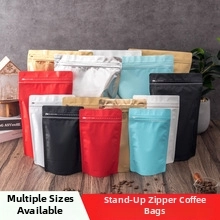 Various colored kraft paper stand-up pouches with zip lock for food packaging
