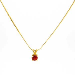 Elegant 18K gold plated stainless steel necklace with a round red zircon birthstone pendant
