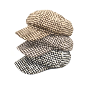 Damen Schirmmütze Mit Hahnentrittmuster Retro Baskenmütze Vintage Winter Warm Malermütze Wollstoff Mit Goldfaden