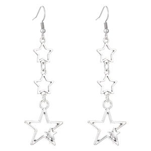 Boucles d'oreilles pendantes étoiles argentées avec pendentifs pentagrammes évidés