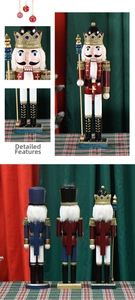 Detailed views showing the front, back and texture of 38cm wooden Christmas nutcrackers