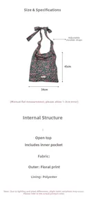 Détail du sac cabas floral en toile avec bandoulière réglable et poche intérieure pratique