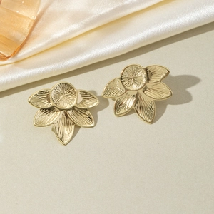 18k gold plated petal earrings with layered floral design and brushed metal texture
