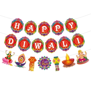 Happy Diwali Banner Colorful Cardstock Bunting Indian Festival Party Wall Ceiling Decorations DIY Bunting Garland