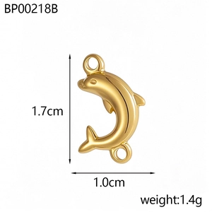 Detailed view of dolphin stainless steel pendant with size 1.7cm by 1.0cm and weight 1.4g