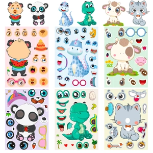 DIY cartoon animal facial sticker set with 6 sheets for creative toddler puzzle play