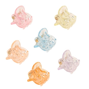 Detailed view of 6 colorful mini glitter hair claws with sturdy metal springs for kids