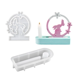 DIY silicone mold set for creating rabbit wreath candle holders and oval display bases