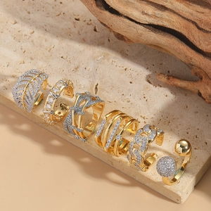 Vintage Leaf Open Adjustable Ring Copper Zircon Geometric Fashion Jewelry For Women