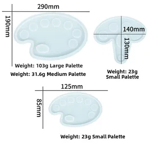 Size chart for silicone palette molds in large, medium, and small sizes with dimensions