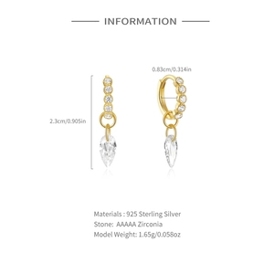 Detail view of 925 sterling silver star heart earrings with AAAAA zircon in 18K gold