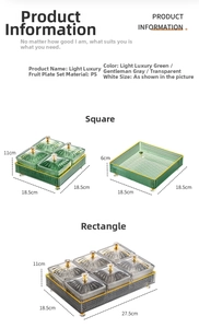 Detail view of the divided snack tray dimensions and materials in emerald green color