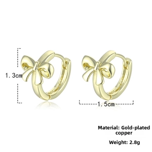 Detailed size specifications for 18K gold plated bow earrings measuring 1.3cm by 1.5cm