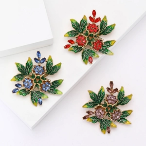 Korean Fashion Alloy Rhinestone Rose Flower Brooch Elegant Enamel Plant Pin For Women Clothing Accessories Jewelry