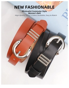 Detail view of premium alloy buckle and stylish leather belts in brown and black
