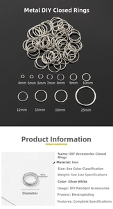 Detailed size guide for silver plated iron jump rings ranging from 4mm to 25mm diameter