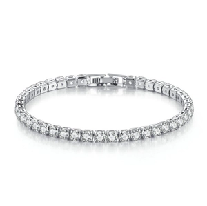 Classic silver tennis bracelet with round cubic zirconia stones in a four-prong setting