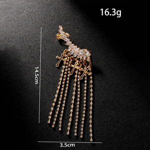 Goldene Kreuz-Quasten-Ohrklemme mit funkelnden Strasssteinen für Damen, 14,5 cm
