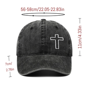 Vintage washed cotton baseball cap with white cross embroidery and distressed black finish