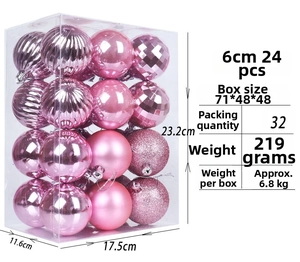 Detail view of 24-piece pink Christmas ball ornaments with matte and glossy finishes