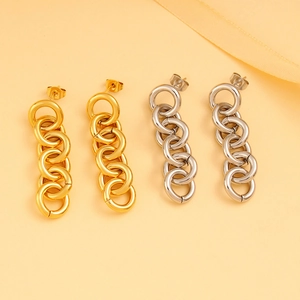 Orecchini a catena lunga in acciaio inossidabile oro e argento con finitura 18K