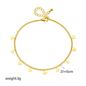 Gold butterfly charm anklet for women with minimalist stainless steel chain link design