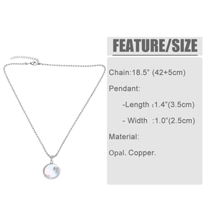 Detailed size chart for vintage opal moon pendant necklace with copper chain dimensions