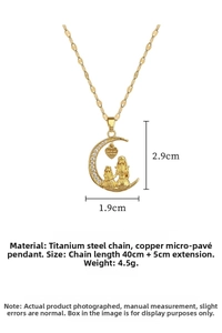 Detailed technical drawing of a moon and heart pendant with exact size measurements