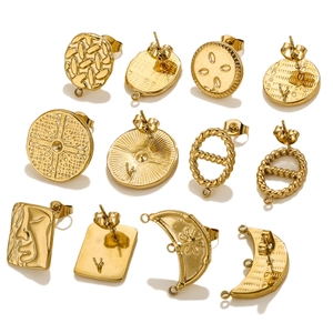 Detail of 14K gold plated stainless steel earring components with diverse creative shapes