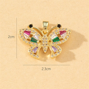 Golden butterfly pendant with multi-color zircon stones measuring 2cm by 2.3cm