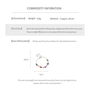 Detailed size guide for the oval zircon flower bracelet with 20cm length and 6.8g weight
