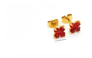 Détails de la boucle d'oreille trèfle 7mm plaquée or 18 carats et zircon rouge